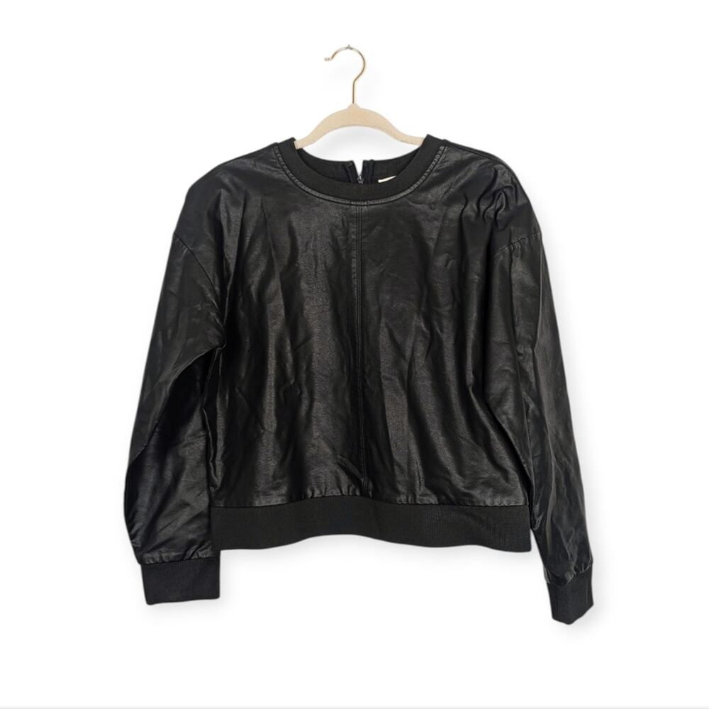 Grey Lab Black Faux Leather Back Zip Sweatshirt Size S